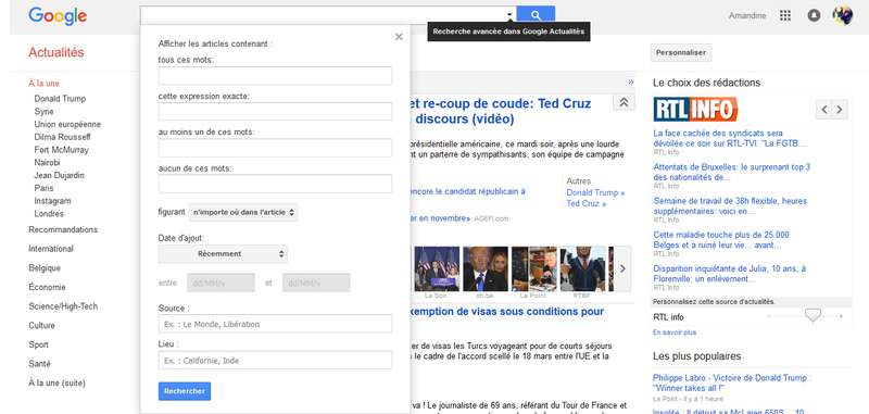 L'actualité sur News.google.be, se créer une rubrique.