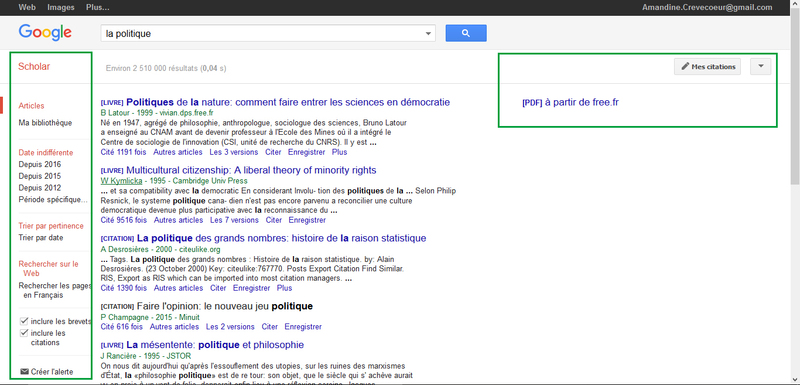 La recherche dans Scholargoogle!