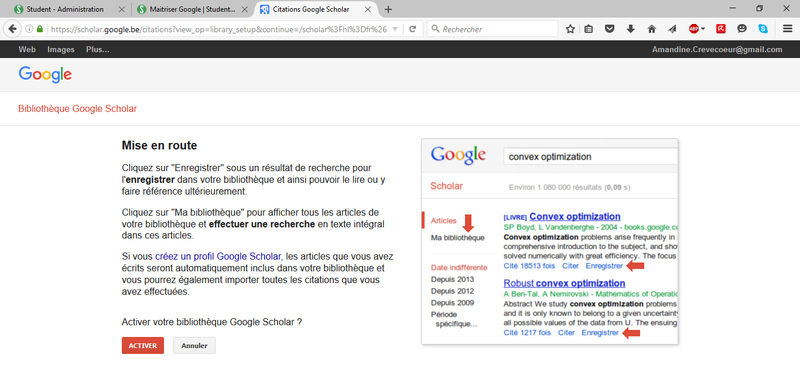 la bibliothèque dans Scholar.google.be
