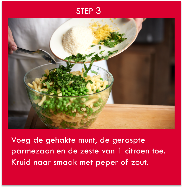 pasta mengen met erwten, citroen en parmesaan